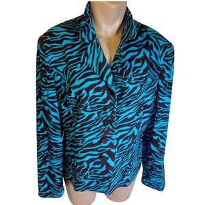 Y2K Zebra Animal Print Knit Blazer Lightweight Jacket Work Career Fits L/XL READ